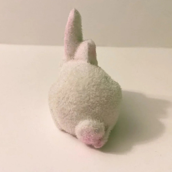 Vintage Lot of 2 Flocked White Bunny Rabbit Miniature Figures Red Eyes - Picture 11 of 14